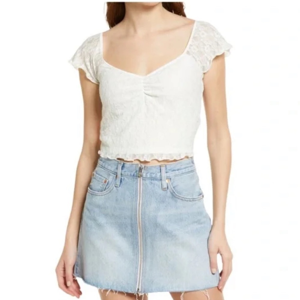 NWT Abound White Lace Cropped Babydoll Top